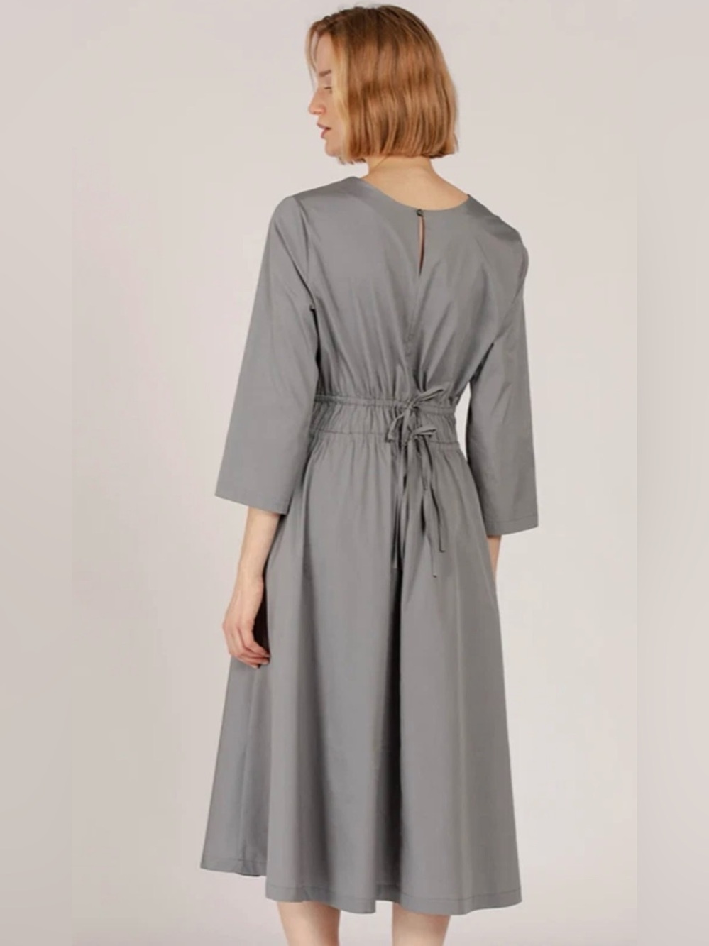 Harshman Alder Tie Waist A-Line Midi Dress Lava Smoke Gray Medium NWT - Picture 2 of 8